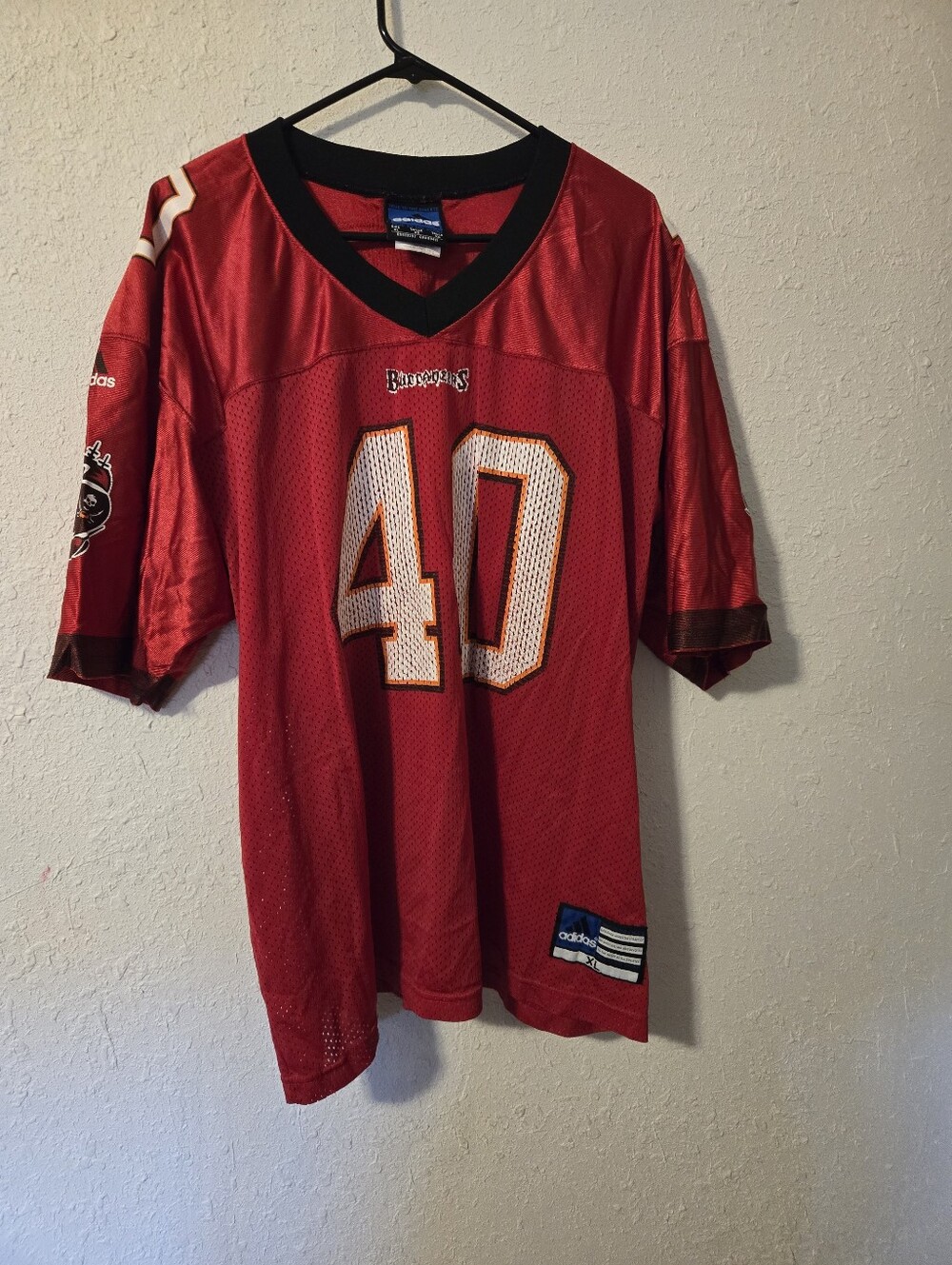 adidas Red Mesh Athletic Jersey with Blue Logo Patch